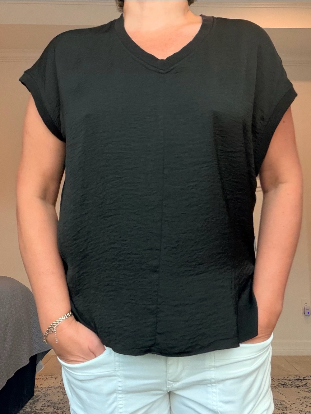 Calvin Klein Black V-Neck Short Sleeve Blouse